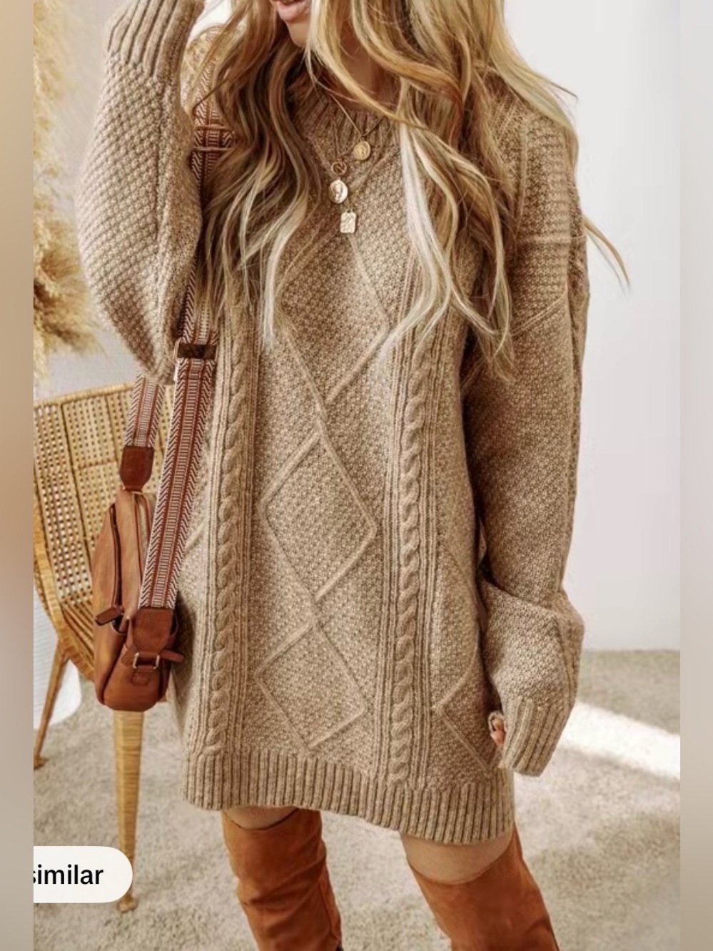 NWOT chicme Beige Cable Knit Sweater Dress